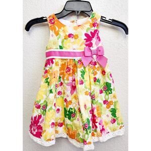 George Yellow Pink Green Floral Print Sleeveless Dress 3T Button Back Closure